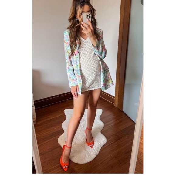 Zara Women Bloggers Favorite Floral Satin Double Breasted Blazer Multicolor Sz L - Picture 1 of 12